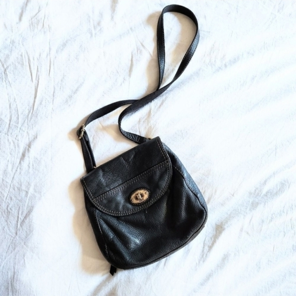 Fossil Black Leather Crossbody Satchel Purse 8x9